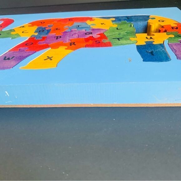 Handmade Chunky Wooden Elephant Alphabet Puzzle - Picture 2 of 3